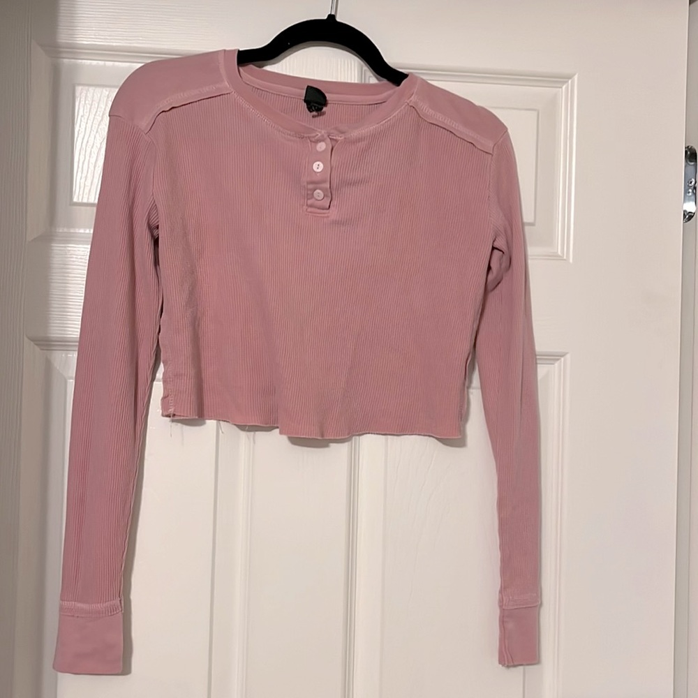 Wild Fable Mauve Ribbed Crop Long Sleeve Knit Top